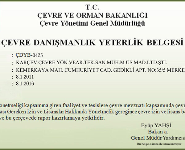 Çevre Danışmanlık Yeterlik Belgesi